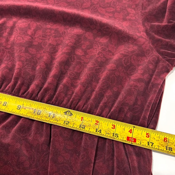 VTG Vermont Country Store Burgundy Velvet Burnout Floral Midi Dress Large Modest - Picture 8 of 9